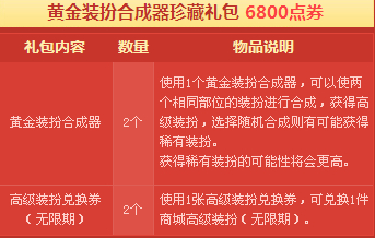 黄金装扮合成器礼包，《地下城与勇士dnf》黄金装扮合成器珍藏礼包怎么得？有什么？