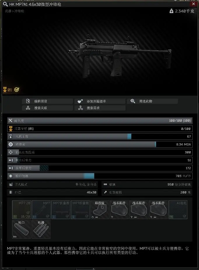 mp7a1,逃离塔科夫12.9版本MP7A1属性详情与面板分析